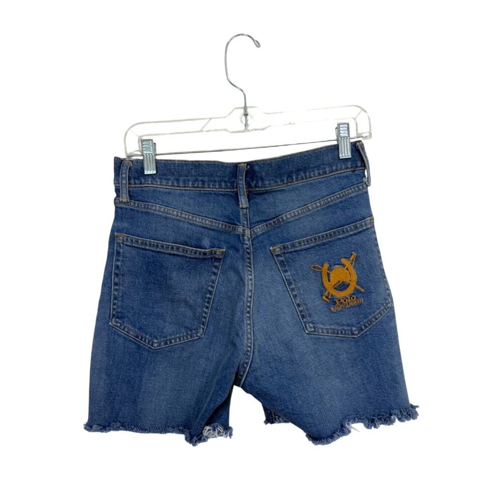 Polo Ralph Lauren Size 28 Denim Cut-Off Mid-Rise Shorts Riding Jeans Logo Patch - Picture 2 of 9